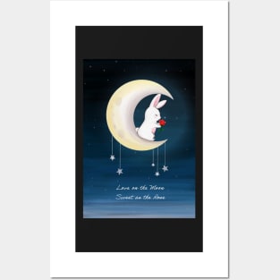 Rabbit with Rose on the Moon Posters and Art